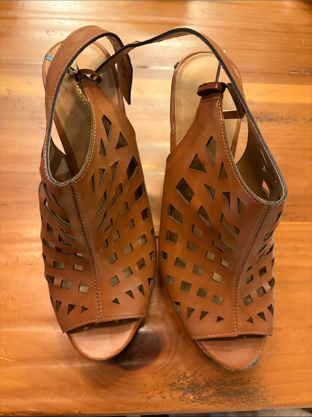 Franco Sarto Tan Leather Cutout Slingback Mules